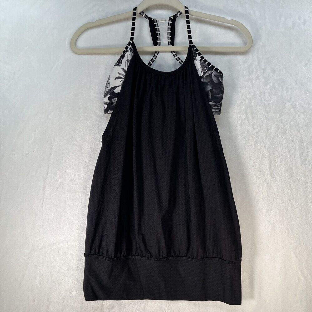 Lululemon No Limits Tank Womens Sz 4 black Brisk Bloom fitness Athleisure yoga